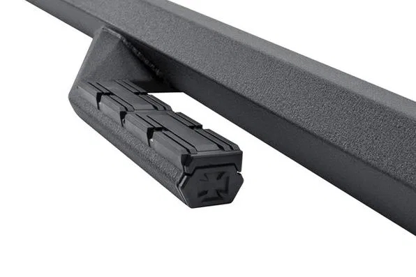 FB-9481 – IRONCROSS Nerf Bar, With Drop Down Steps Angular Design Powder Coated Matte Black Steel With Welded End Cap...